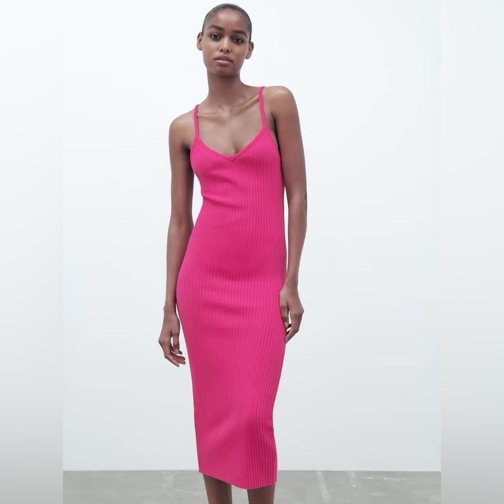 Zara Hot Pink Ribbed Midi Dress
